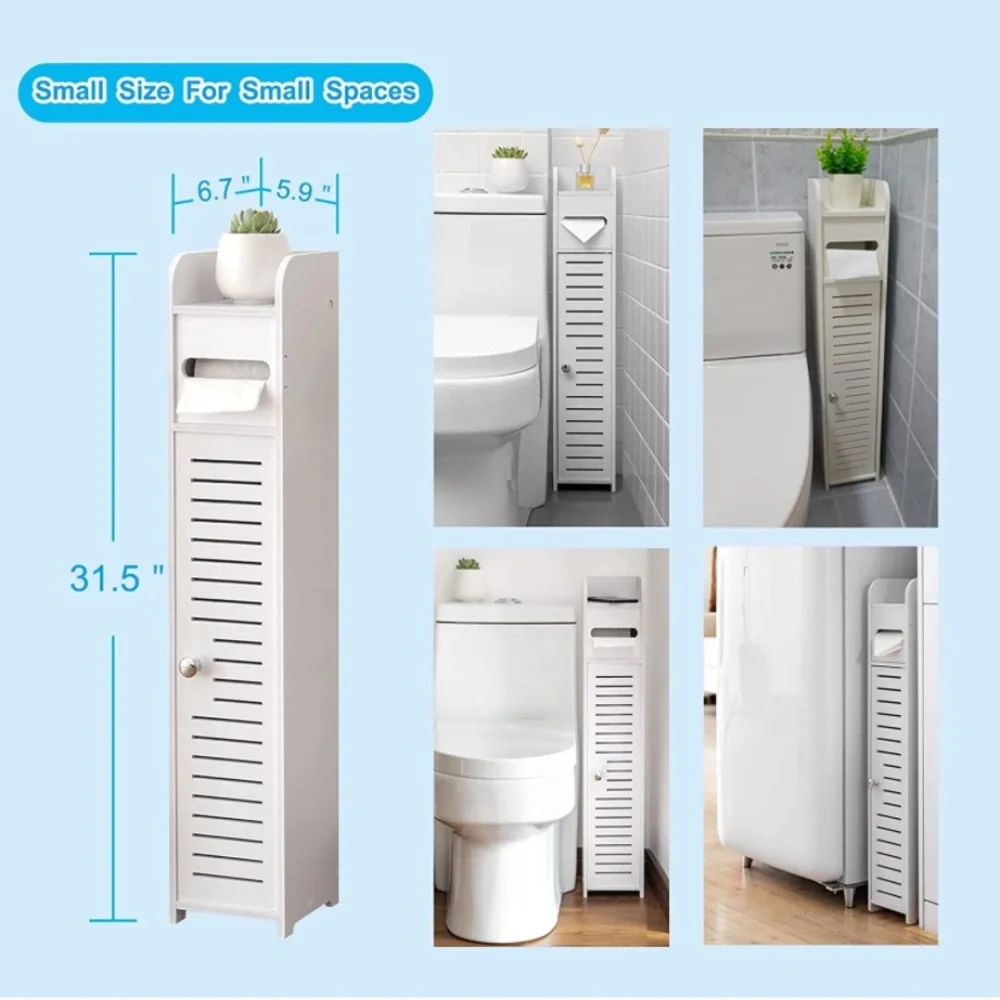 Small Bathroom Storage Corner Floor Cabinet with Doors and Shelves